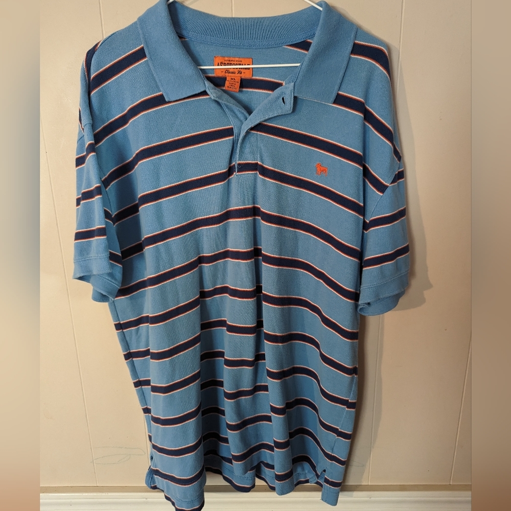 Aeropostal Classic Fit Men's Short Sleeve Polo Shirt Size XL Blue/Orange